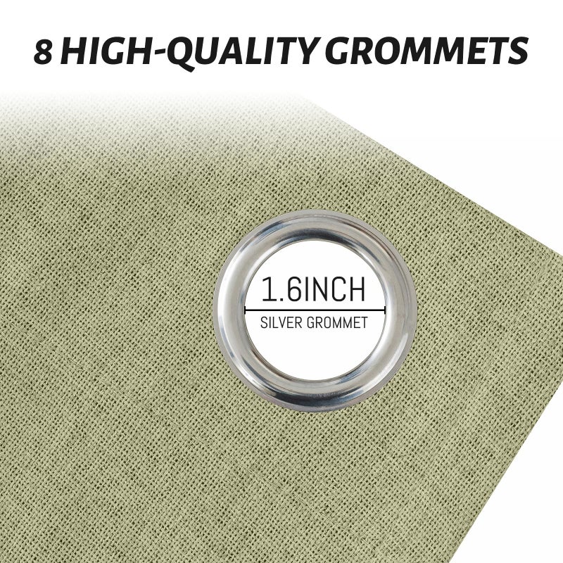 Yakamok Sage Green Linen Curtains 100% Blackout 63 Inches Long,Room Darkening Textured Curtains for Living Room Thermal Grommet Bedroom Curtains 2 Panels with Greyish White Liner - Image 4